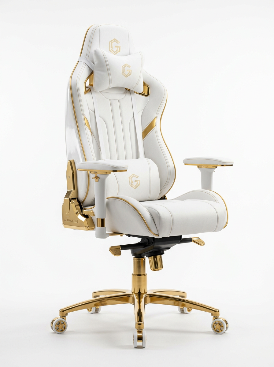 NexoAurum Elite — Silla gamer blanco y dorado