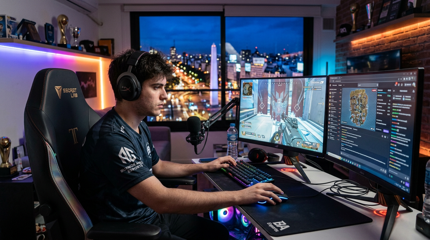 Gamer profesional en silla NexoJuego — setup premium Buenos Aires